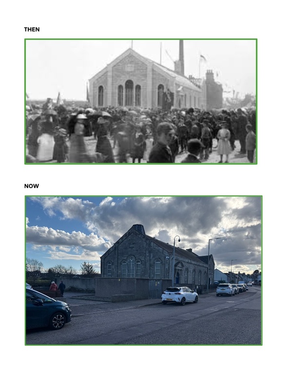 North gable at Seaman's Hall - then and now