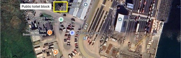 Uig Pier layout and toilet block location