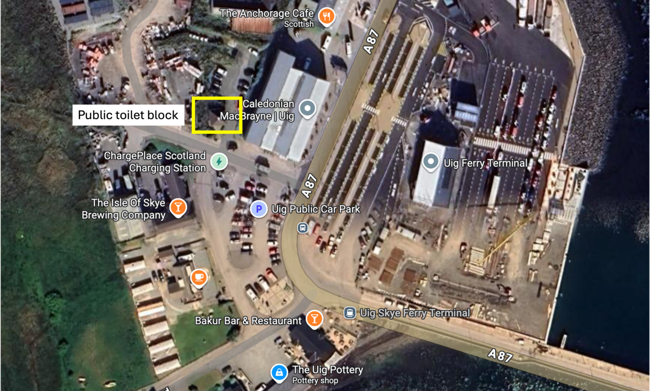 Uig Pier layout and toilet block location